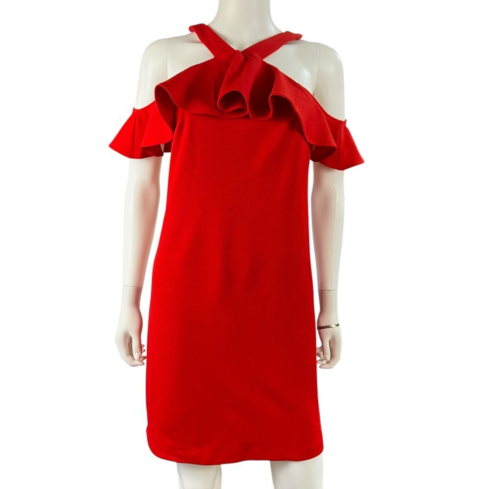 Trina Turk Jurnee Red Ruffled Cold Shoulder Dress Womens Size‎ Small